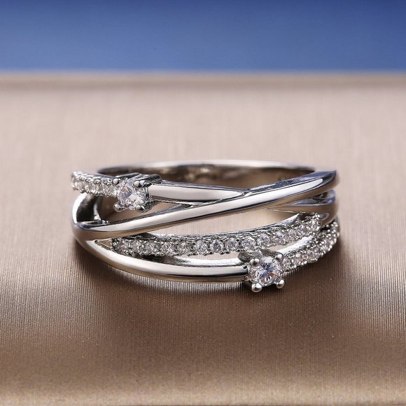 💍Multi Layer Beautiful White Shiny Zircon Trendy Stackable Ring for Wome… - Picture 1 of 4